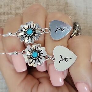 DMB FIREDANCER Silver Floral Heart Dangle Earrings